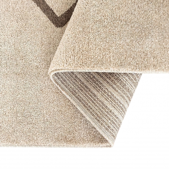 Pflegeleichter Kurzflor Teppich Creme Braun mit Rautenmuster