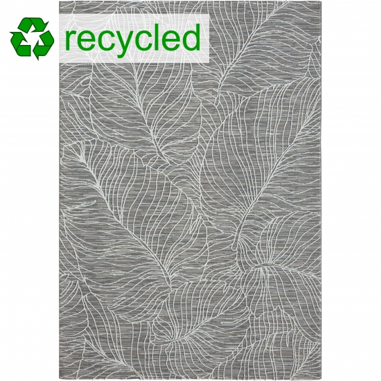 Recycle Teppich angenehm weich Blätterdesign in creme grau