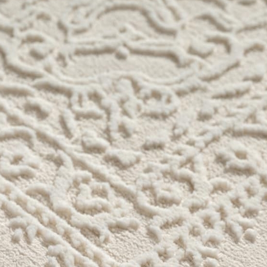 Teppich Creme Ornament Muster pflegeleicht aus recyceltem Material