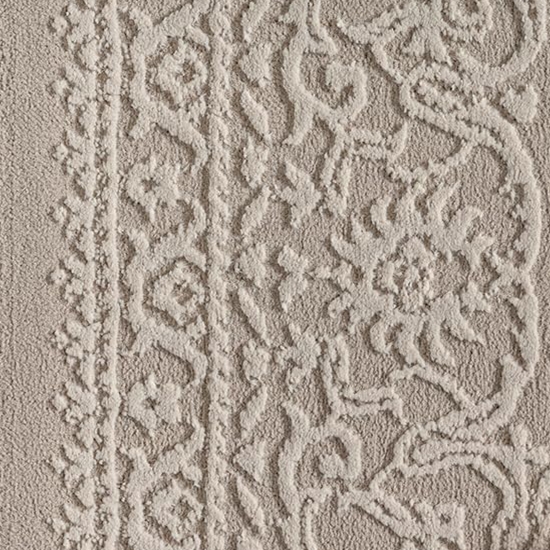 Teppich Taupe Ornament Muster pflegeleicht aus recyceltem Material