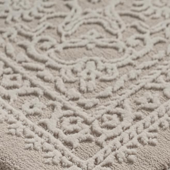 Teppich Taupe Ornament Muster pflegeleicht aus recyceltem Material