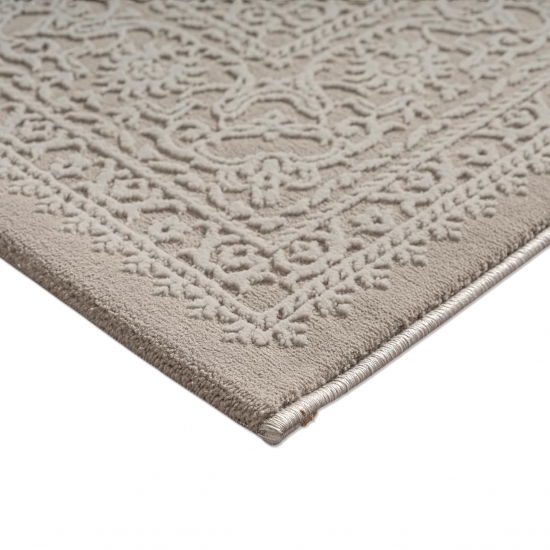 Teppich Taupe Ornament Muster pflegeleicht aus recyceltem Material