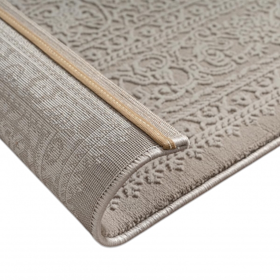 Teppich Taupe Ornament Muster pflegeleicht aus recyceltem Material