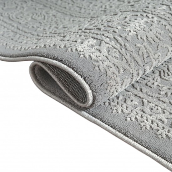 Teppich Grau Ornament Muster pflegeleicht aus recyceltem Material