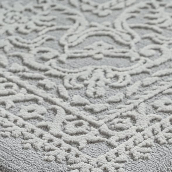 Teppich Grau Ornament Muster pflegeleicht aus recyceltem Material