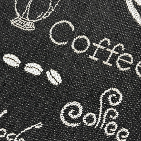 Preview: Moderner Küchenteppich Sisal  Küchenläufer flachgewebt Kaffee Espresso schwarz weiß