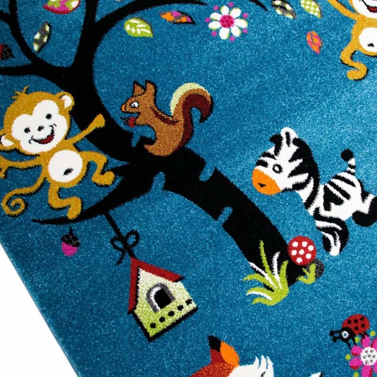 Kinderzimmer Teppich Zootiere in blau