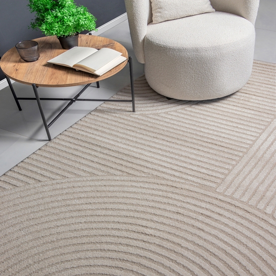 Preview: Teppich creme strukturiert pflegeleicht für Wohnräume