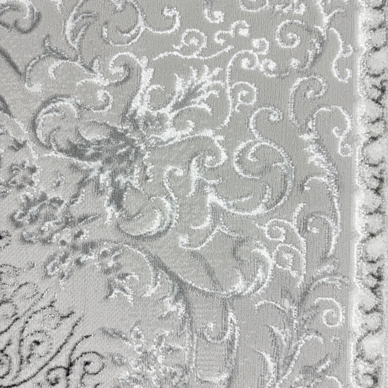 Designer Teppich Orient in Grau Silber Beige