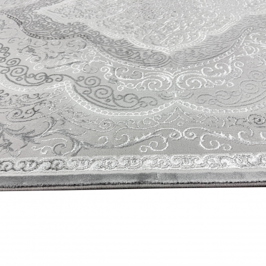 Designer Teppich Orient in Grau Silber Beige