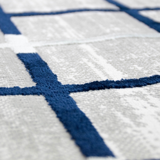 Preview: Designer Teppich in Grau Lila Blau Türkis