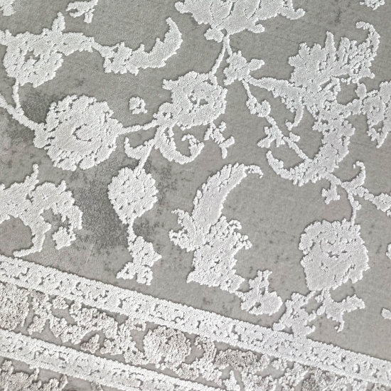 Preview: Wollteppich Beige Ornamentmuster Vintage edel Glanzoptik für Schlafzimmer Wohnzimmer