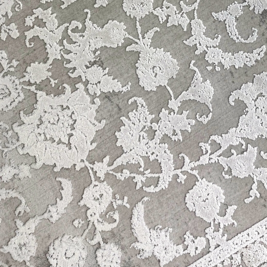 Wollteppich Beige Ornamentmuster Vintage edel Glanzoptik für Schlafzimmer Wohnzimmer