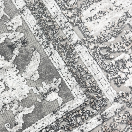 Preview: Wollteppich Orintalisches Design Grau Vintage glänzend edel für Wohnzimmer Schlafzimmer