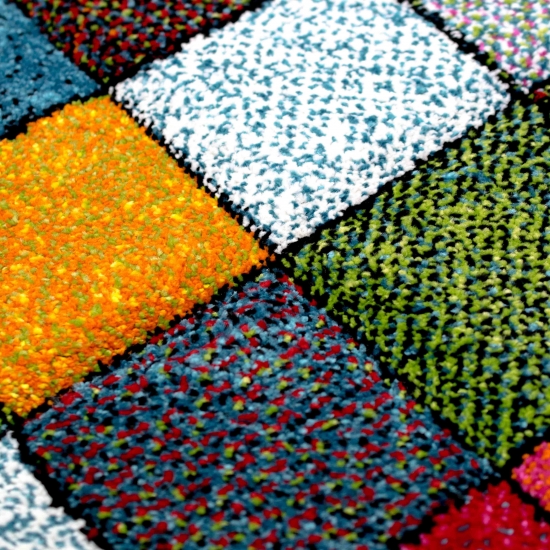 Preview: Teppich buntes Rautenmuster grün gelb orange