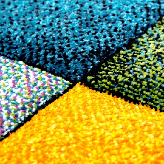 Preview: Teppich buntes Rautenmuster grün gelb orange