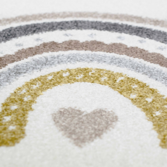 Kinderteppich Herzchen Wolken beige grau braun