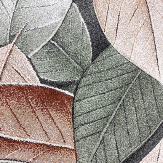 Preview: Teppich in Grün mit Blatt-Design – modern & pflegeleicht für Wohn- und Schlafräume