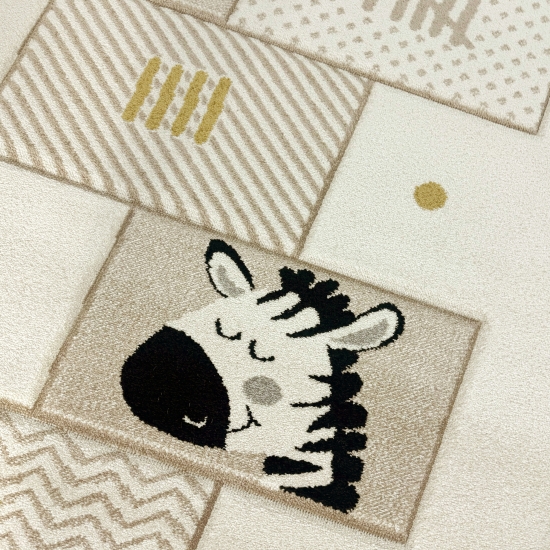 Kinderteppich mit Tieren & Hüpfspiel Weich, Pflegeleicht & Strapazierfähig in creme