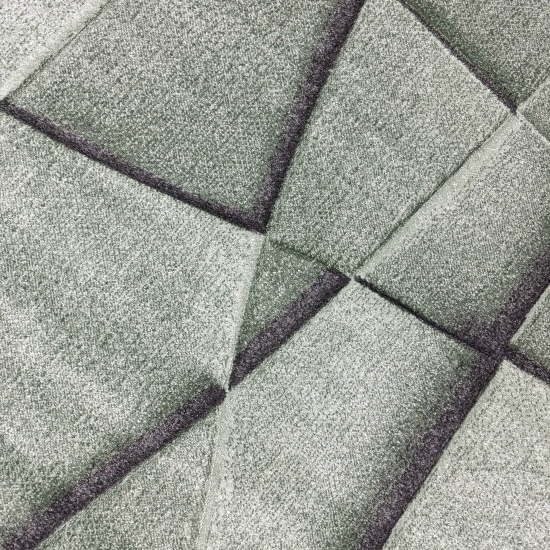 Preview: Teppich grün mit geometrischem Muster – pflegeleicht & stilvoll für moderne Wohnräume