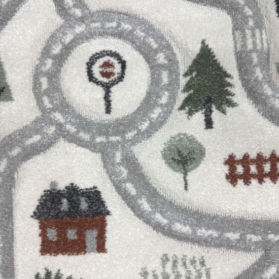Preview: Runder Spielteppich mit Straßenmotiv fürs Kuschelig & Pflegeleicht in creme pastelltönen
