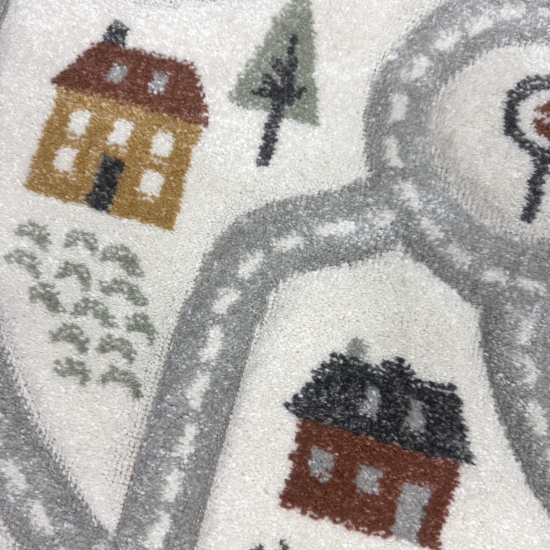 Preview: Runder Spielteppich mit Straßenmotiv fürs Kuschelig & Pflegeleicht in creme pastelltönen