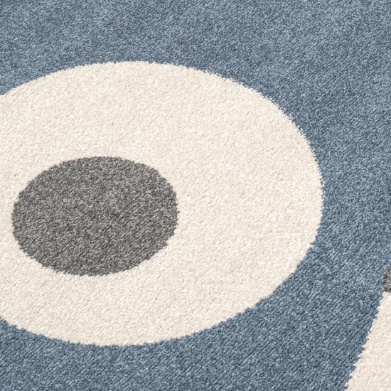 Preview: Runder Spielteppich Blau mit Monster Gesicht
