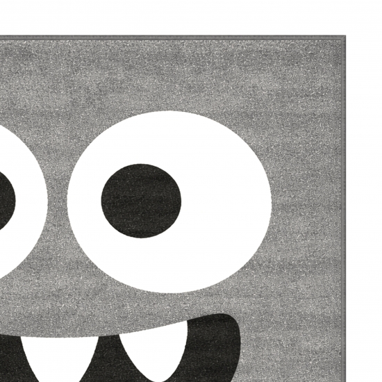 Runder Spielteppich Grau mit Monster Gesicht