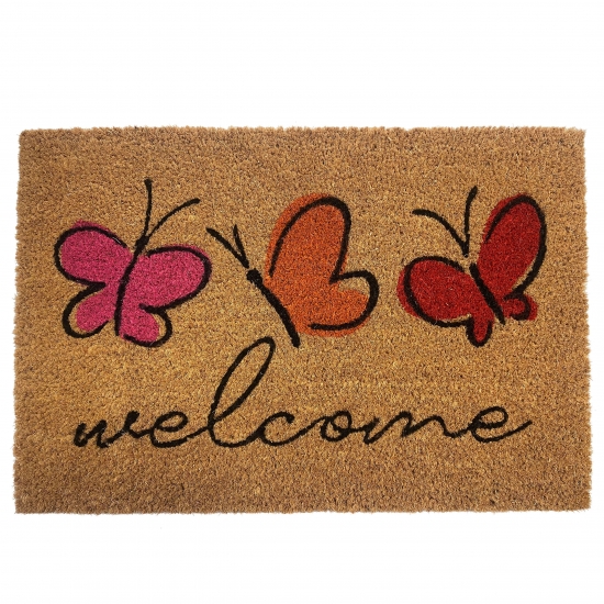 Robuster Fußabtreter mit Naturfasern • Welcome in bunt