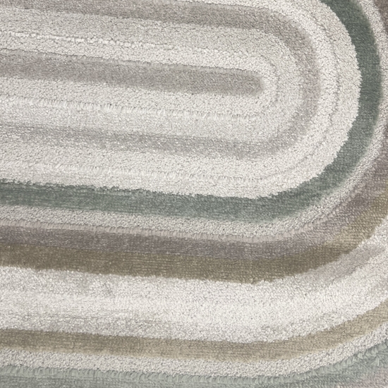 Preview: Designteppich Creme Beige Grün Braun modern Muster pflegeleicht strapazierfähig Glanzeffekt Wohnzimmer Schlafzimmer Flur