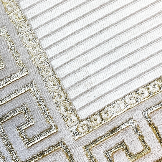 Glänzender Designerteppich mit Orientalischem Muster in weiß-gold