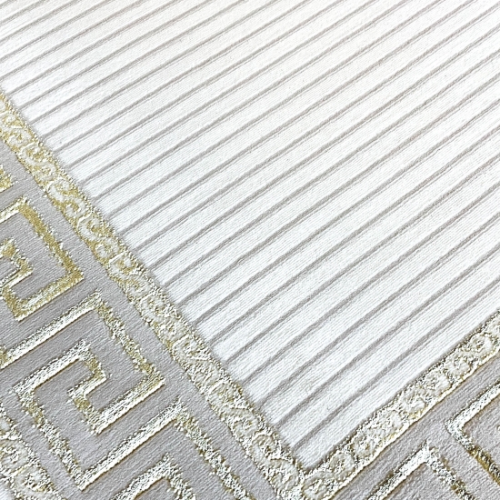 Glänzender Designerteppich mit Orientalischem Muster in weiß-gold
