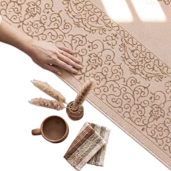 Teppich Beige Ornament Muster pflegeleicht