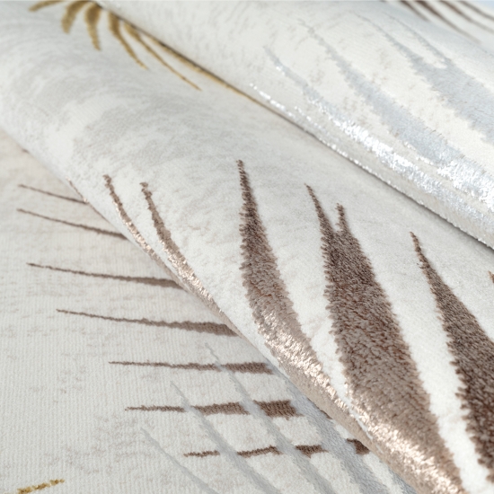 Pflegeleichter Creme Teppich mit Palmblättern und Glanzeffekt