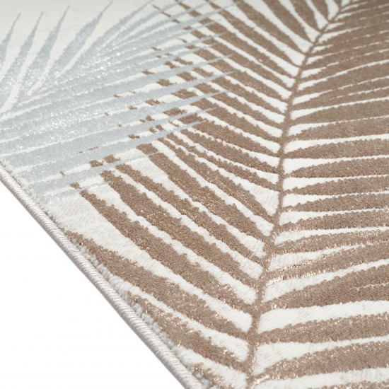 Pflegeleichter Creme Teppich mit Palmblättern und Glanzeffekt