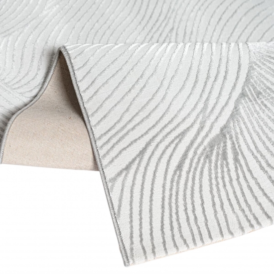 Teppich Silber modern weich pflegeleicht mit Wellenstruktur