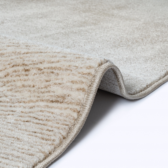 Preview: Moderner Teppich in beige mit Linien-Design weich pflegeleicht