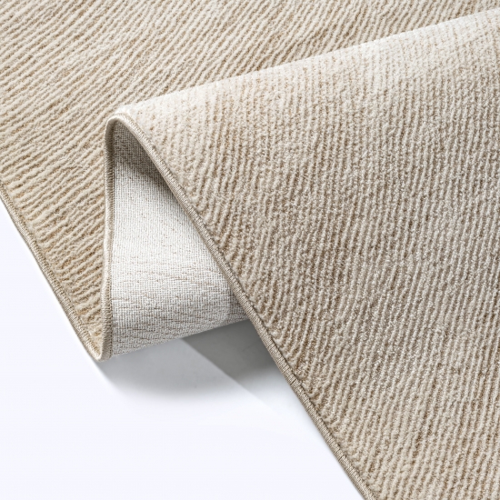 Preview: Moderner Teppich in beige mit Linien-Design weich pflegeleicht