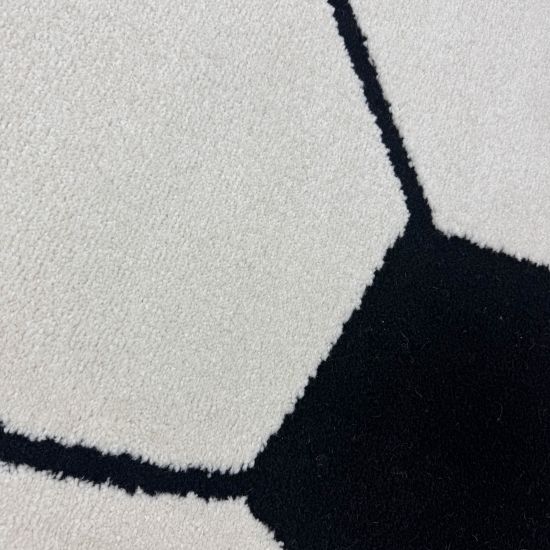 Preview: Fußballteppich rund Weich & robust für Kinderzimmer und Wohnzimmer in Schwarz Weiß