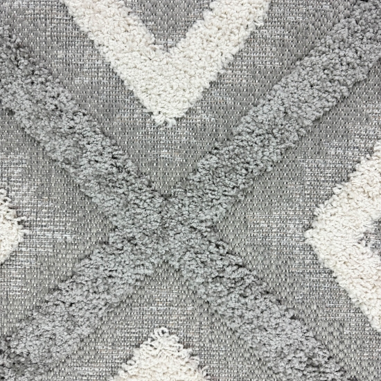 Preview: Moderner Wohnzimmerteppich Schlafzimmerteppich mit Rautenmuster in Grau und Beige – Hoch-Tief-Effekt