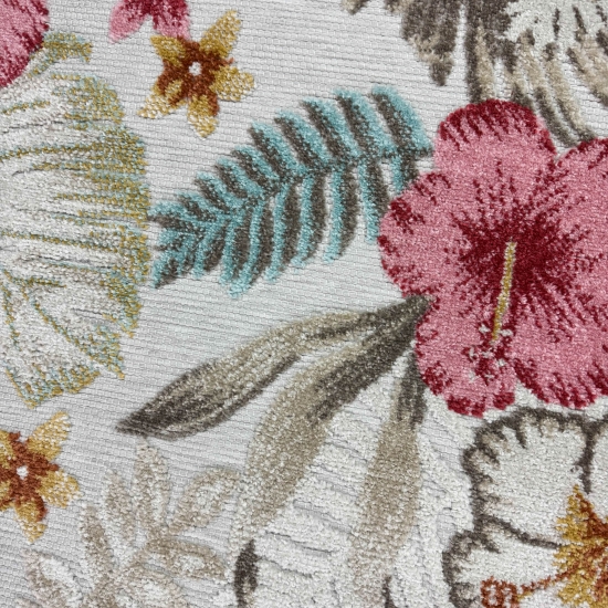 Preview: In- & Outdoor Teppich 3d-effekt Blumen Blätter Muster Mehrfarbig
