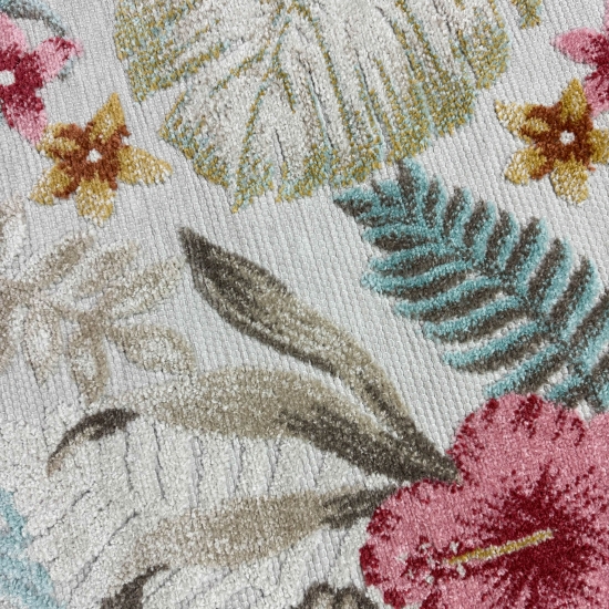 Preview: In- & Outdoor Teppich 3d-effekt Blumen Blätter Muster Mehrfarbig