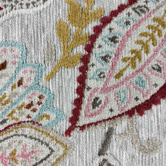 Outdoor Teppich mit Blumen Muster in creme mehrfarbig