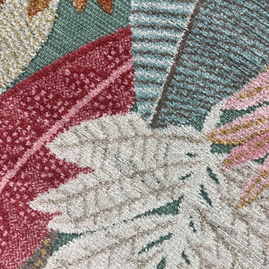 Preview: Outdoor Teppich Blumen Muster 3d-Effekt wetterfest türkis bunt