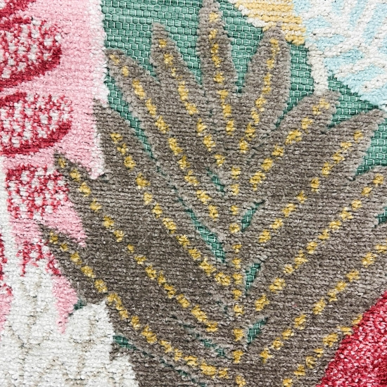 Preview: Outdoor Teppich Blumen Muster 3d-Effekt wetterfest türkis bunt