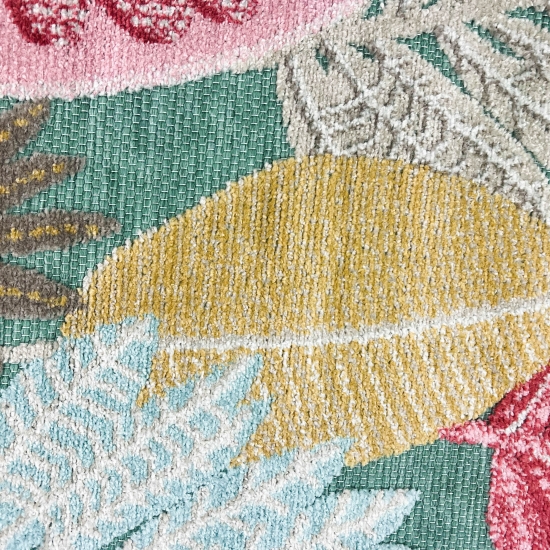 Preview: Outdoor Teppich Blumen Muster 3d-Effekt wetterfest türkis bunt