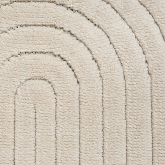 Preview: Wohnzimmerteppich mit niedrigem Flor und halbrundes Linienmuster in Beige