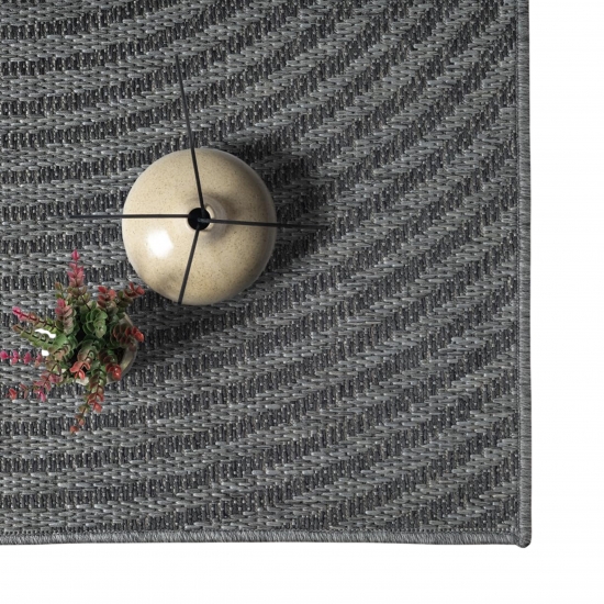 Preview: Teppich Outdoor grafisches Wellenlinien Design wetterfest Terrasse Balkon Anthrazit