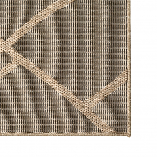 Preview: Teppich Outdoor grafisches Linien Design wetterfest Terrasse Balkon Braun Beige