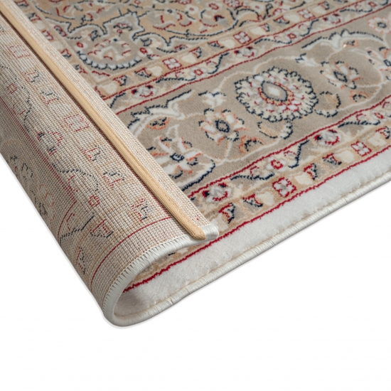 Teppich Creme Beige Medaillon Muster pflegeleicht für Wohnräume